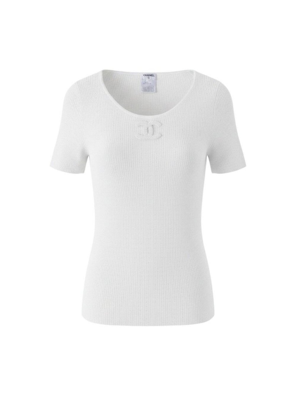 Chanel CC Logo Summer Knit Tunic Length White Sweater 40